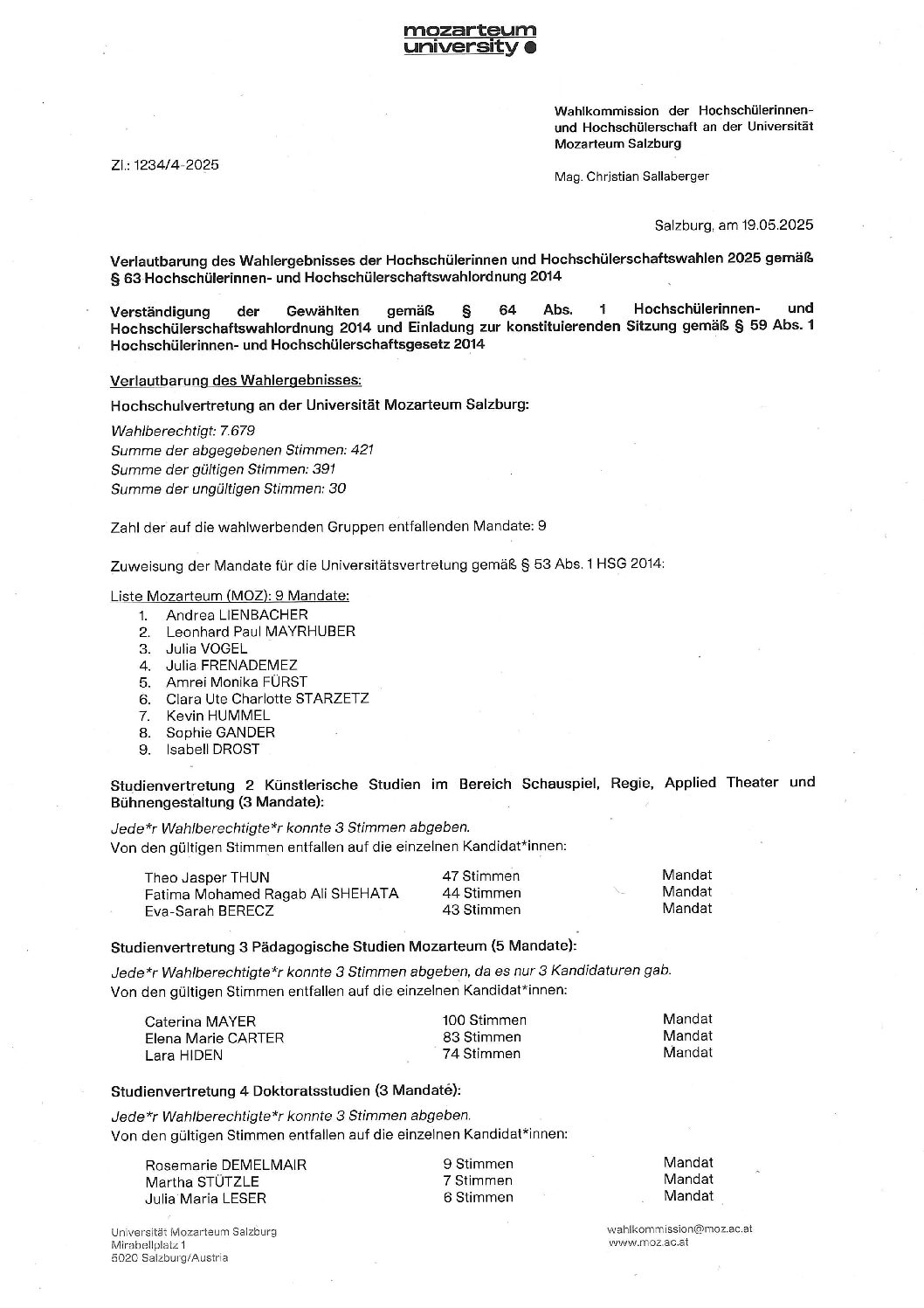 Wahlergebnis 2025